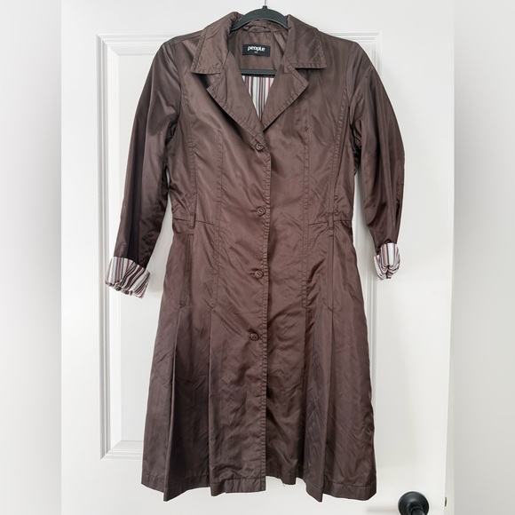 Jackets & Blazers - Brown Long Coat with Striped Lining